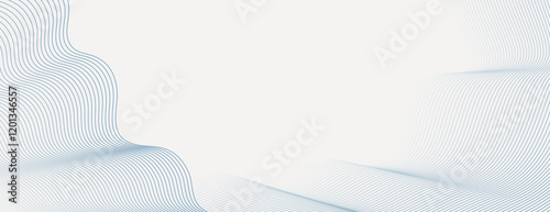 Abstract background with wavy blue lines on a white background. The blue lines create a flowing, textured pattern on the white surface. Minimal abstract gradient wavy line vector background photo