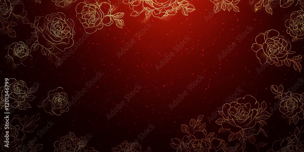 Elegant floral design with golden roses on a rich red background for celebrations or special events Elegant floral design with golden roses on a rich red background for celebrations or special events