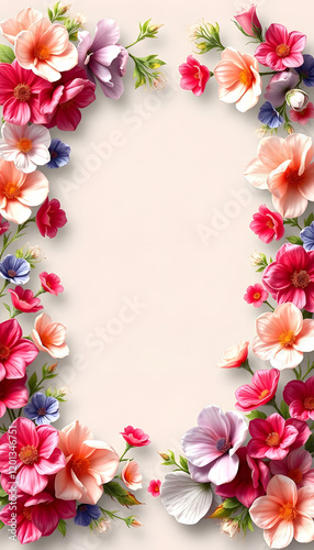 floral frame in bright colors is realistic for wedding invitation invites, wallpapers, fashion, background, texture, and wrapping, retro style, with white tones