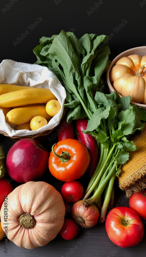 spring vegetables and fruits, with white tones
