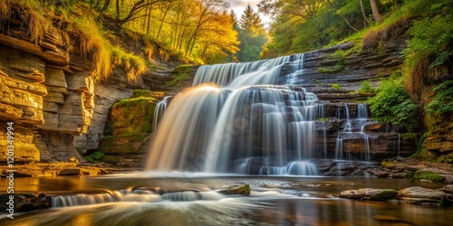 Minimalist Tannery Falls Landscape: Serene Waterfall Scene
