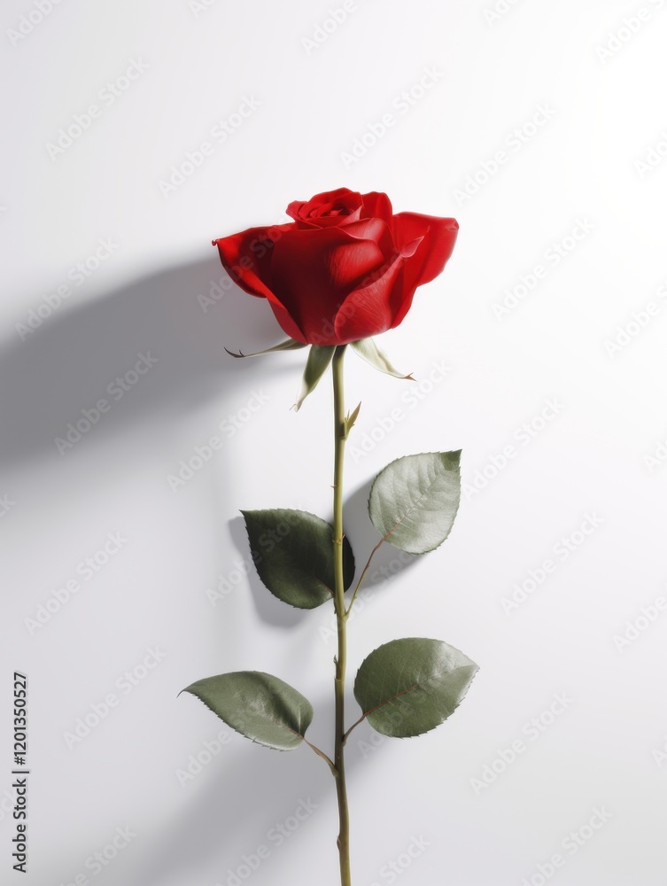 Minimalist Single Red Rose on White Background Minimalist Single Red Rose on White Background