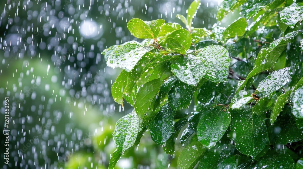 Lush green foliage drenched in rain. Lush green foliage drenched in rain.