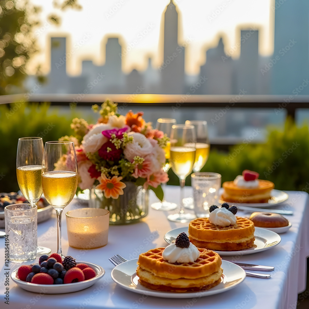 Naklejka premium Elegant Rooftop Brunch with Waffles