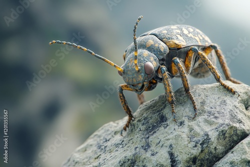 Ant climbing on rocky surface in natural environment during daylight hours