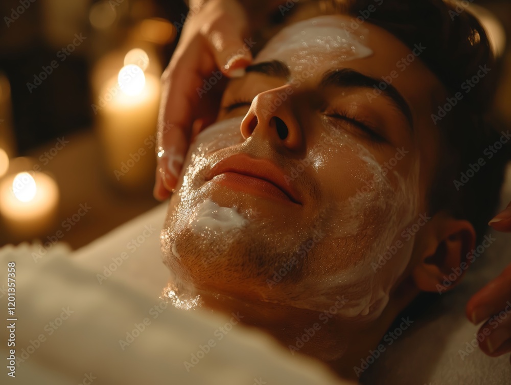Man getting a facial treatment at a luxurious spa, serene ambiance Man getting a facial treatment at a luxurious spa, serene ambiance