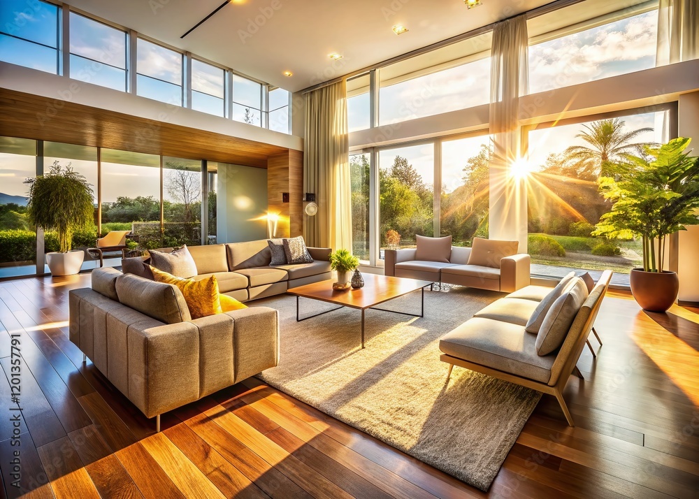 Fototapeta premium Modern Elegant Living Room with Natural Light - Contemporary Home Interior Design Stock Photo