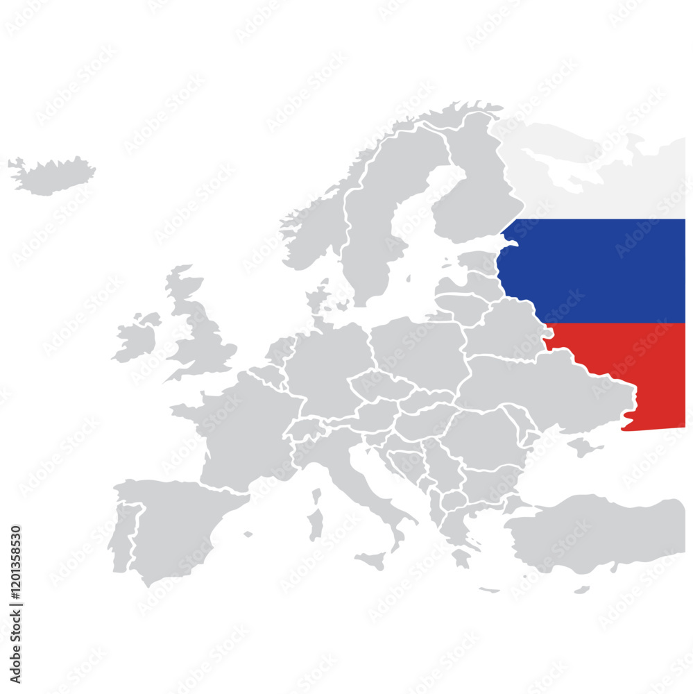 Obraz premium Map of Europe with flag of Russia. Russia map