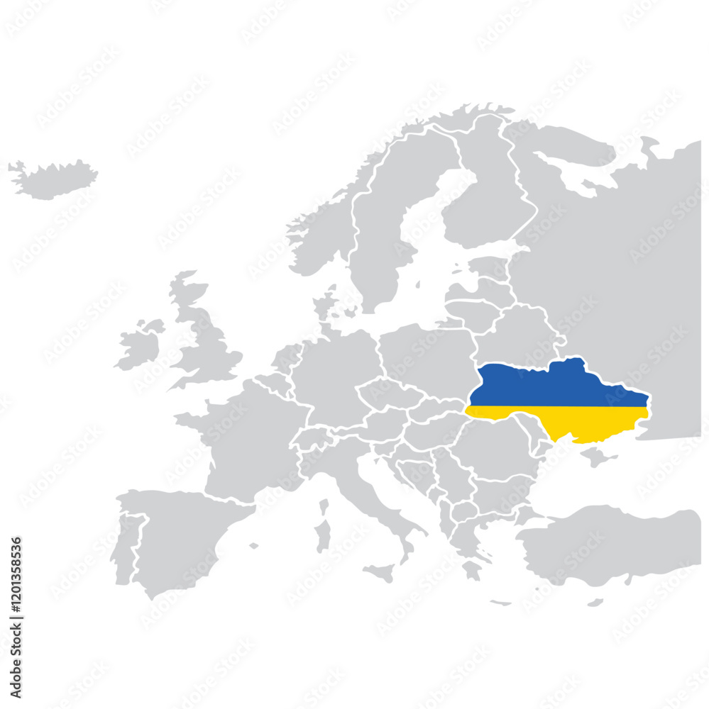 Fototapeta premium Map of Europe with flag of Ukraine. Ukraine map