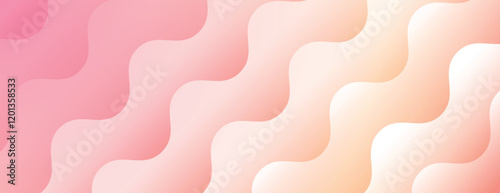 Wavy pink and peach background with a smooth gradient texture. The background features soft pink and peach hues creating a calming effect. Minimal abstract wavy gradient vector background