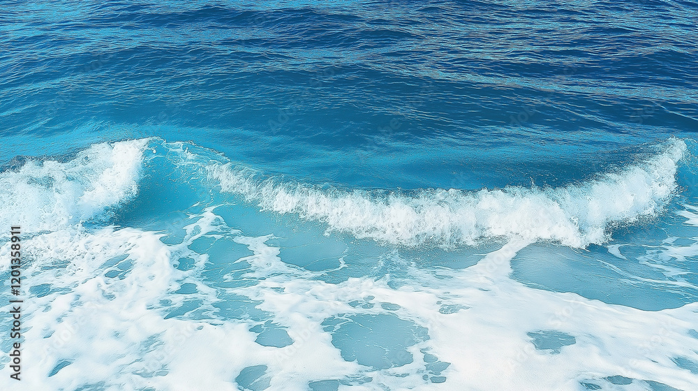 Fototapeta premium Pure blue turquoise water texture of the ocean sea with foam from and waves