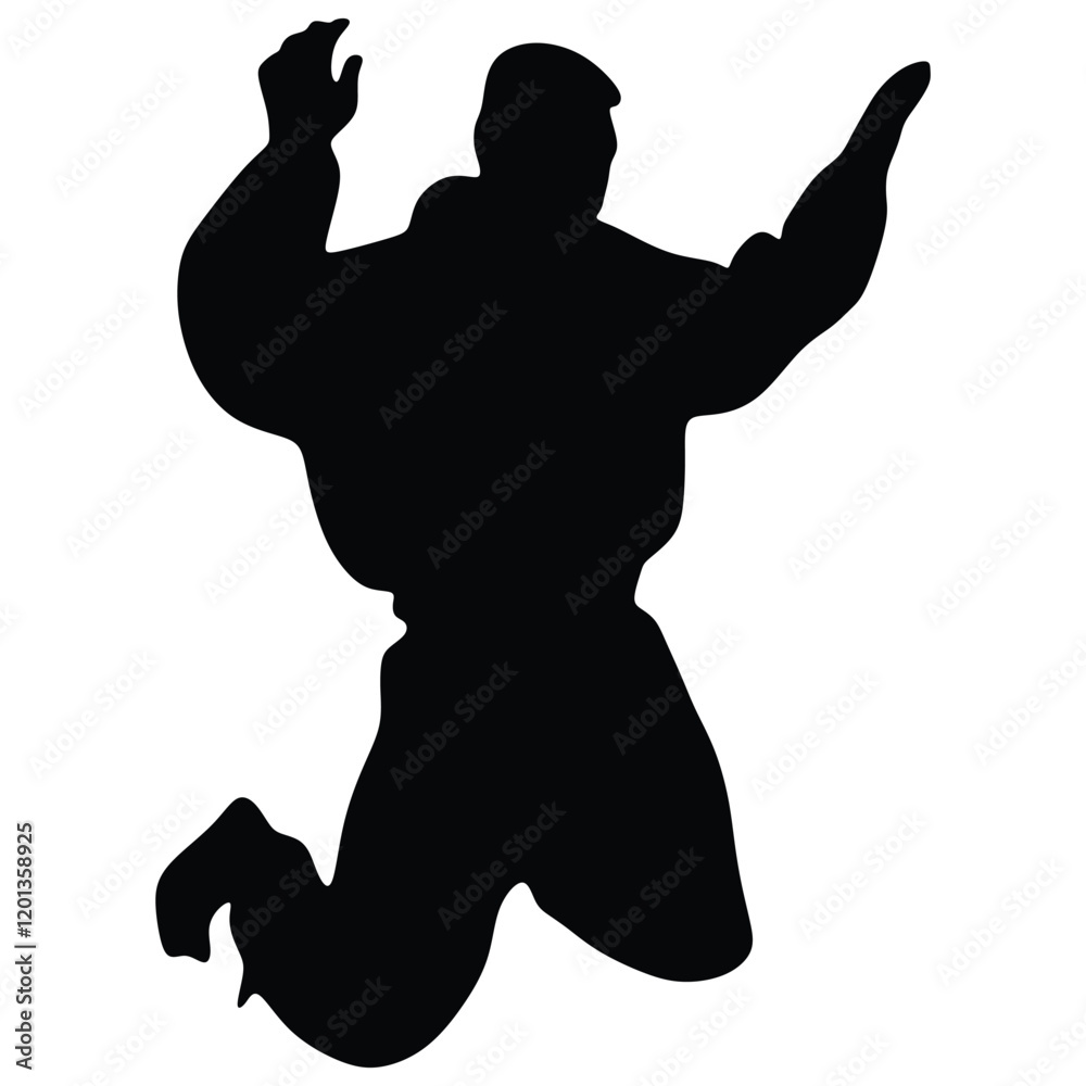 Silhouette of a man slump to his knee with his hand on air. Surrenders. Silhouette of a man slump to his knee with his hand on air. Surrenders.