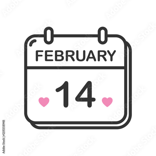 February 14, calendar with heart icon isolated vector illustration.