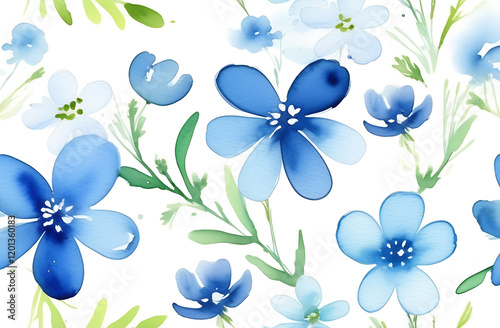 Beautiful spring blue flowers on a white background, vintage watercolor drawing