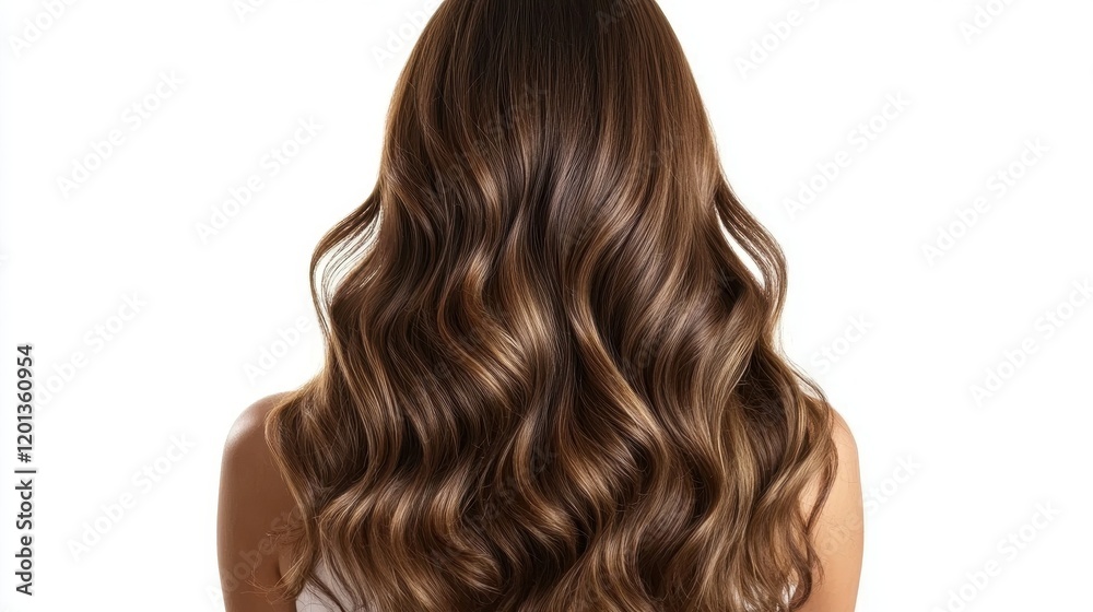 Fototapeta premium Beautiful model girl with Brown hair strand,silky healthy chestnut wavy hair strand,hair wavy ribbon, with smooth,Keratin straightening,Treatment,straight long hair,procedures,Smooth hairstyle.