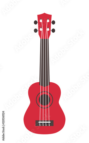 Ukulele red icon musical instrument hawaiian guitar vector illustration.