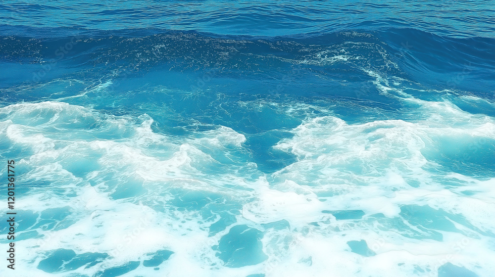 Fototapeta premium Pure blue turquoise water texture of the ocean sea with foam from and waves