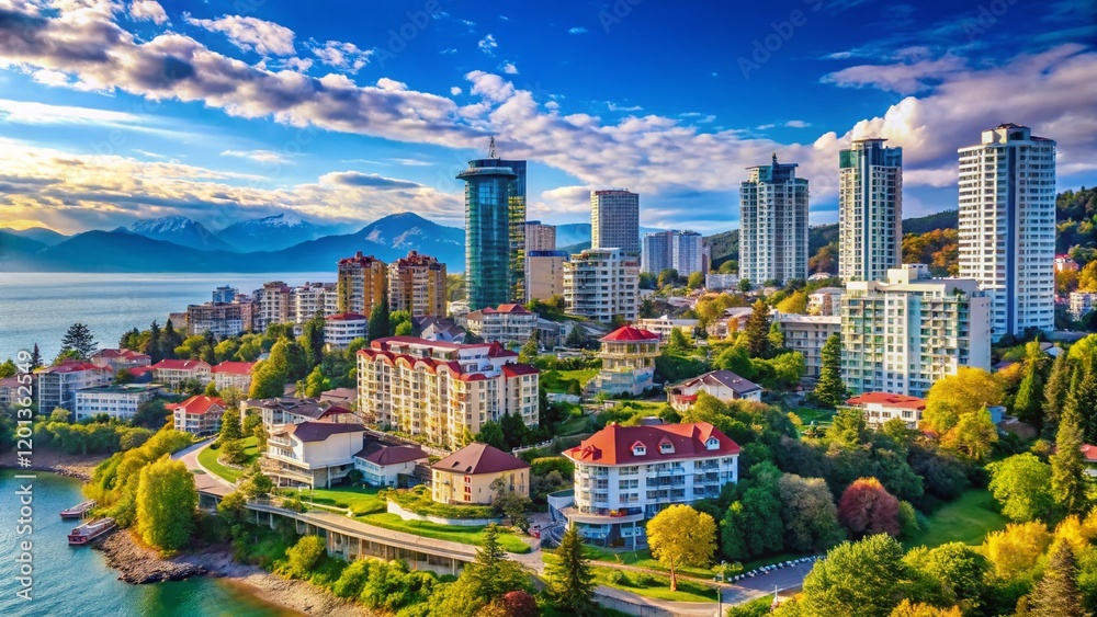 Naklejka premium Modern Sochi Architecture: Sleek Skyscrapers & Coastal Views