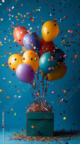 Colorful balloons with confetti create festive atmosphere for celebration in ...