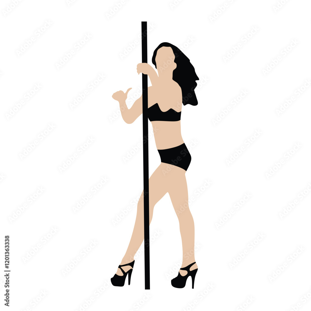 Vector silhouette of girl and pole on a white background. Pole dance illustration for fitness, striptease dancers, exotic dance. Vector silhouette of girl and pole on a white background. Pole dance illustration for fitness, striptease dancers, exotic dance.