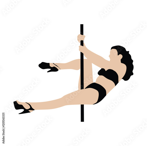 Vector silhouette of girl and pole on a white background. Pole dance illustration for fitness, striptease dancers, exotic dance.