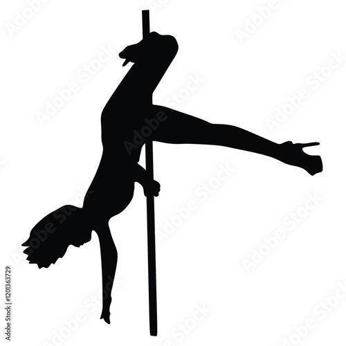 Vector silhouette of girl and pole on a white background. Pole dance illustration for fitness, striptease dancers, exotic dance.