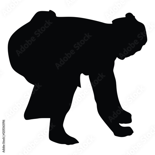 Sumo wrestlers silhouette, Vector sumo wrestler silhouette. Black on white icon.