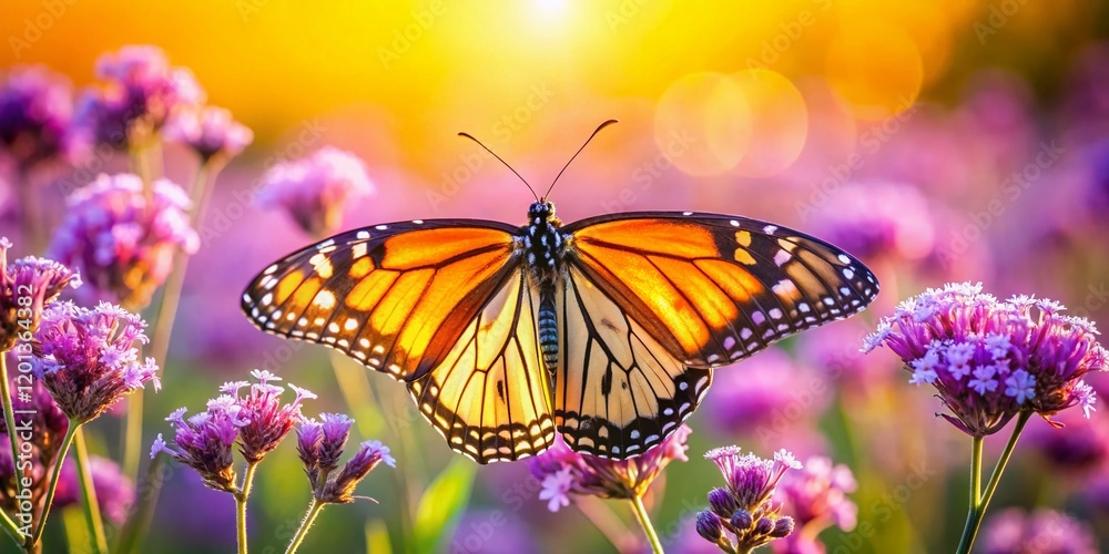 Obraz premium Monarch Butterfly on Wildflowers, Vibrant Nature Landscape Photography