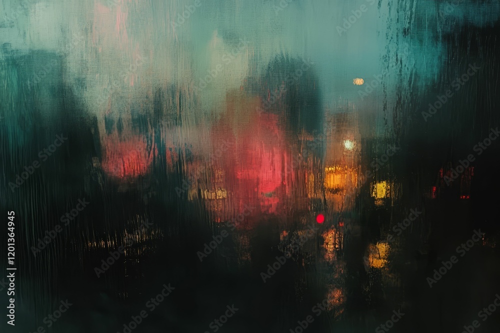 Rainy window with blurred city lights at night. Rainy window with blurred city lights at night.