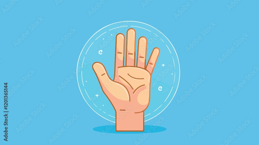 Fototapeta premium Elegant Hand Wave Gesture for Greeting or Farewell in Line Art Style