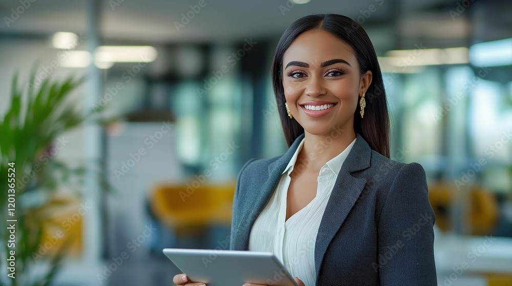 Woman in a professional setting holding a tablet, background, photography