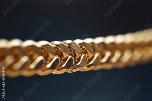 Golden braided chain with shimmering reflections in a soft-focus background