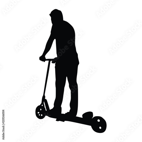 Man rides a battery-powered scooter