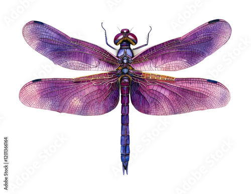 Watercolor purple dragonfly nature high fidelity vibrant colors isolated on transparent background png