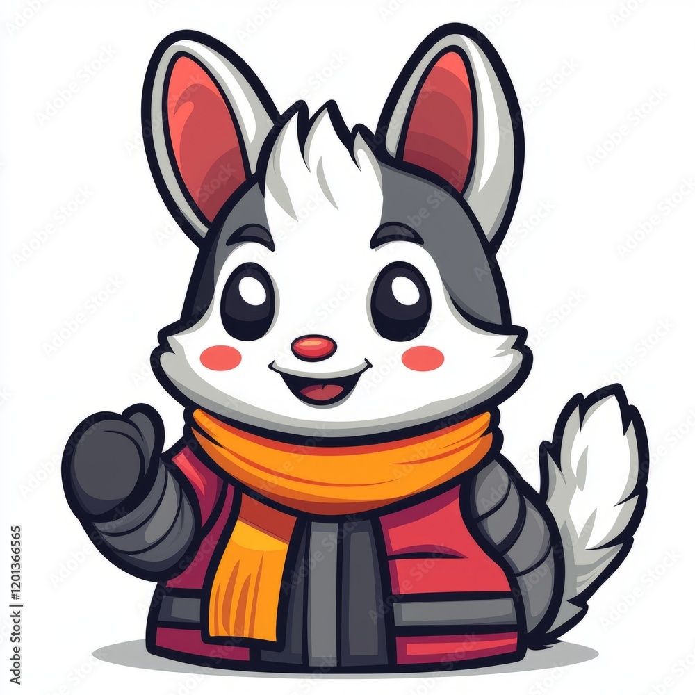 Adorable Cartoon Husky Wearing a Red Jacket and Orange Scarf Adorable Cartoon Husky Wearing a Red Jacket and Orange Scarf
