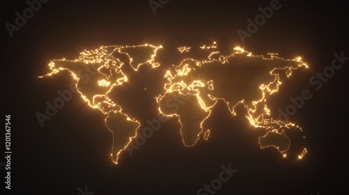 Fototapeta Naklejka Na Ścianę i Meble -  Glowing world map on dark background.