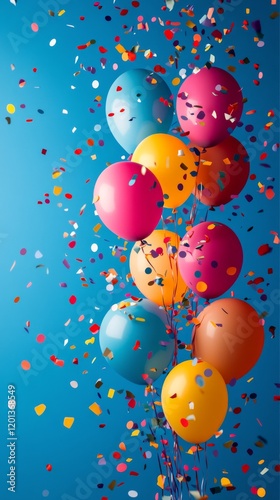 Colorful balloons with confetti creating a festive atmosphere for a celebration