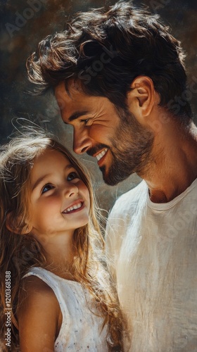 Father and daughter sharing a joyful moment in nature during golden hour