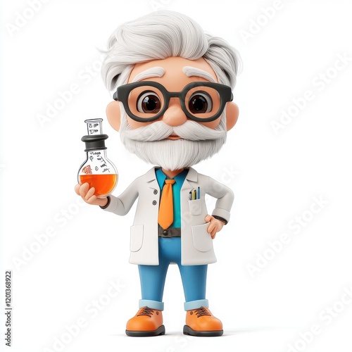 Cute Cartoon Scientist Holding Flask in Laboratory Environment