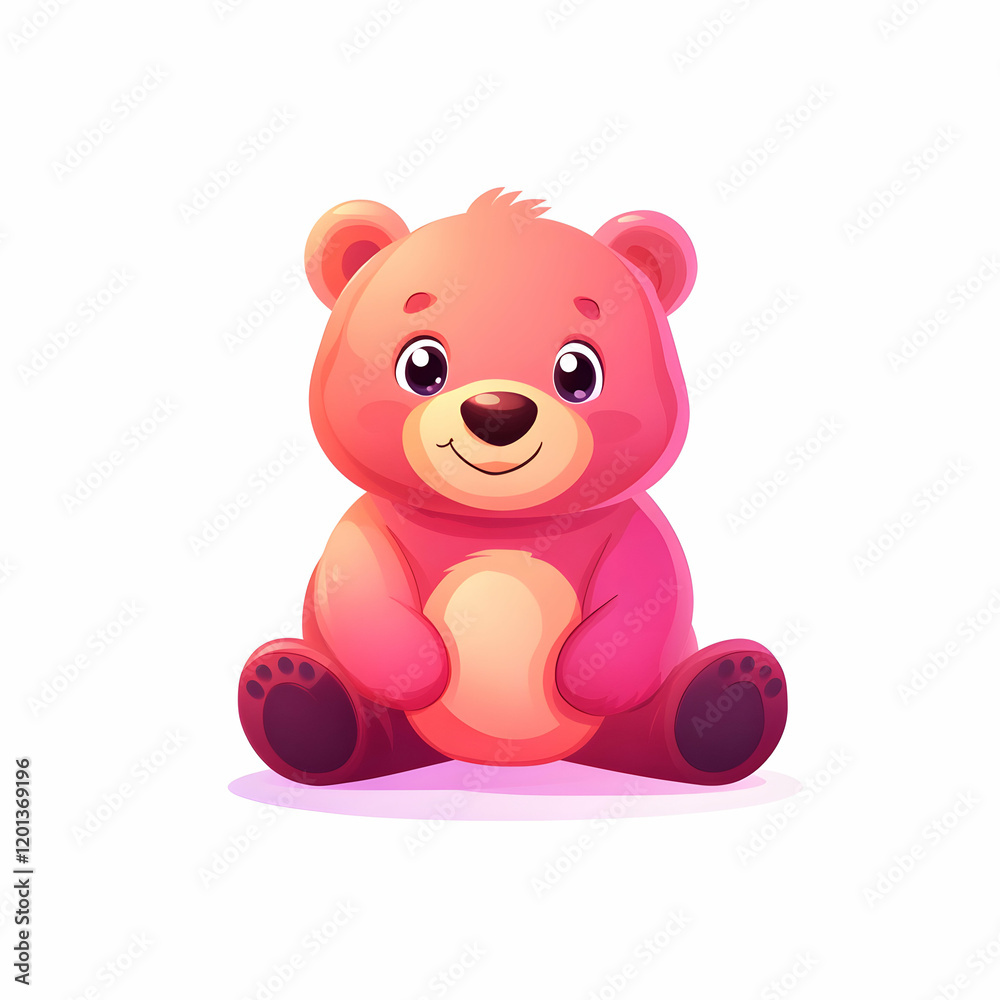 Naklejka premium Cute pink cartoon bear sitting happily