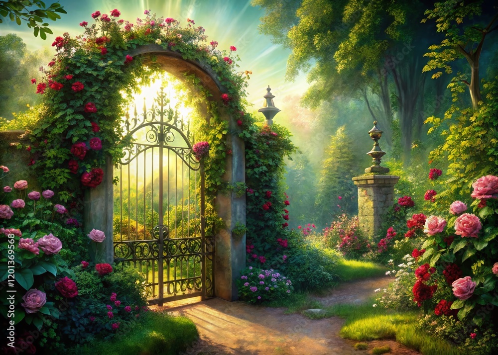 Mysterious Hidden Garden Gate: Secret Pathway to Lush Greenery and Blooming Flowers Mysterious Hidden Garden Gate: Secret Pathway to Lush Greenery and Blooming Flowers