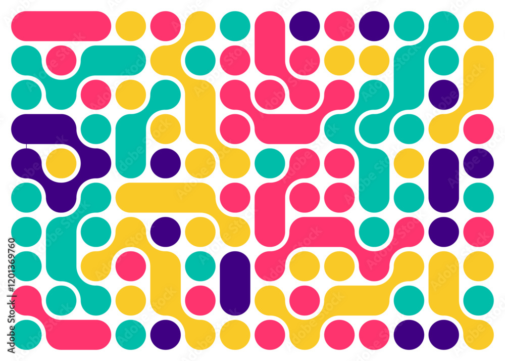Fototapeta premium Vibrant Geometric Abstract Pattern in Yellow, Pink, Teal, and Purple Colors