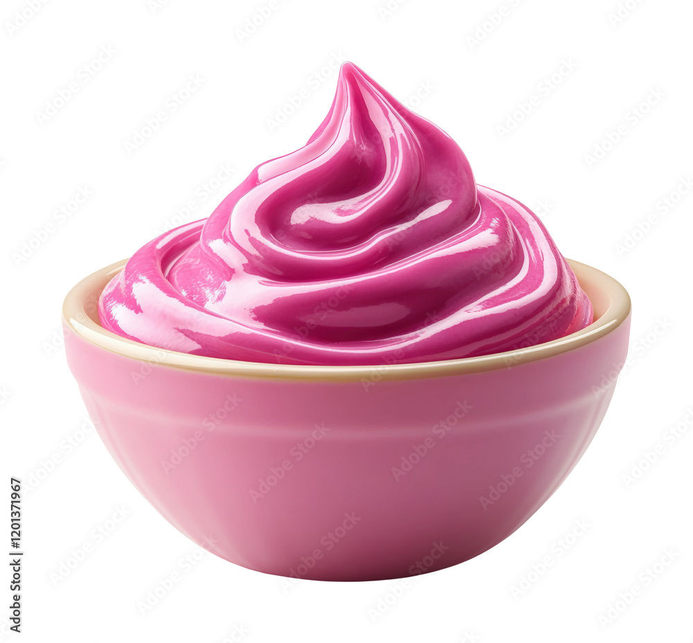 Delicious pink yogurt in a white bowl kitchen food minimalist style top view healthy treat isolated on transparent background png Delicious pink yogurt in a white bowl kitchen food minimalist style top view healthy treat isolated on transparent background png