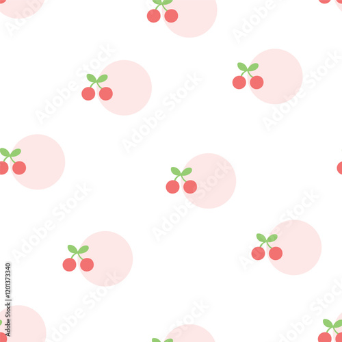 Cherry on circle background seamless pattern  design for background, wallpaper, carpet, textile design, fabric, blanket, blanket for kids, card, wrapping paper, notebook , diary cover, and decoration.