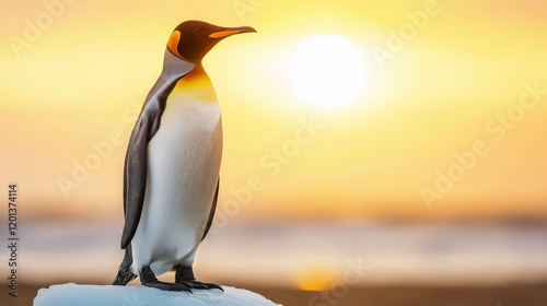 Majestic penguin portrait at sunset wildlife haven nature photography tranquil environment close-up view animal concept photo