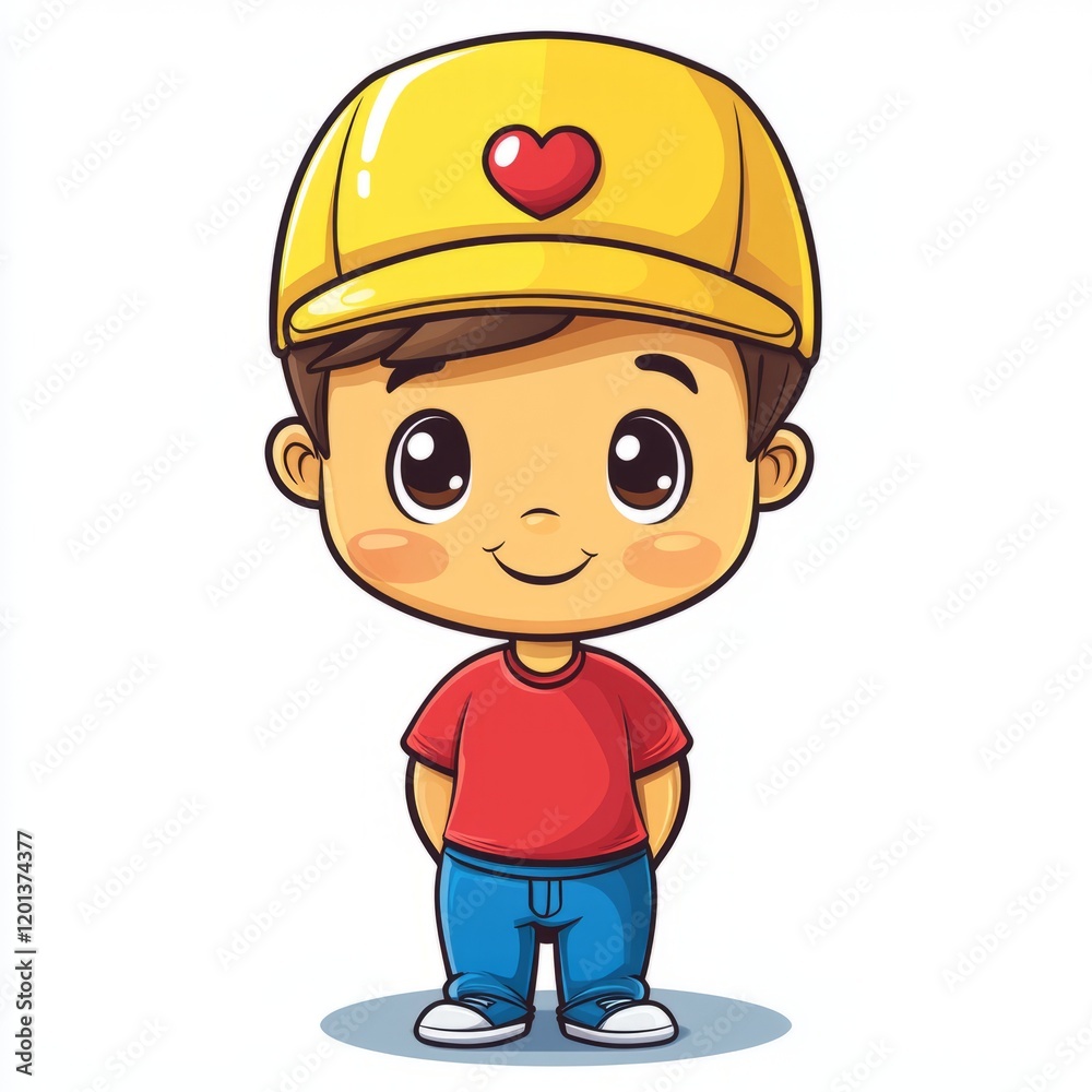 Adorable Cartoon Boy Wearing Yellow Cap And Red Shirt Adorable Cartoon Boy Wearing Yellow Cap And Red Shirt