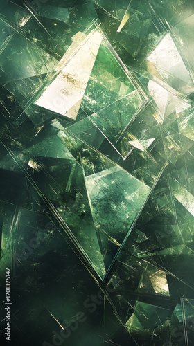 Unique green geometric shapes create a vibrant abstract background for creati...