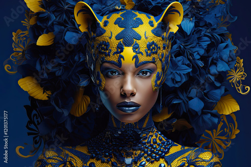 Woman in an Extravagant Puma Costume. Generative AI, non-existent person.	