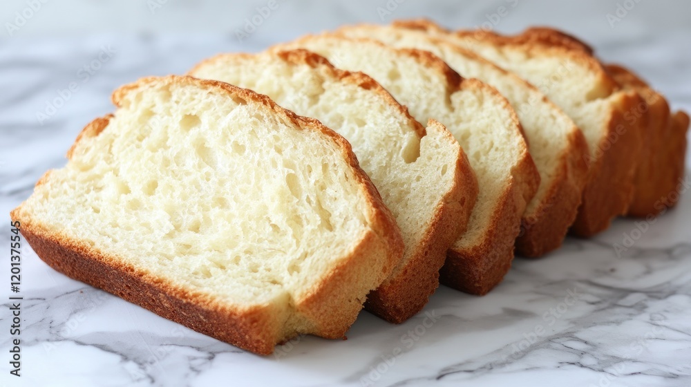 Thick slices of bread with a soft, fluffy center and golden crust, placed on a modern, white background for a minimalist feel Thick slices of bread with a soft, fluffy center and golden crust, placed on a modern, white background for a minimalist feel