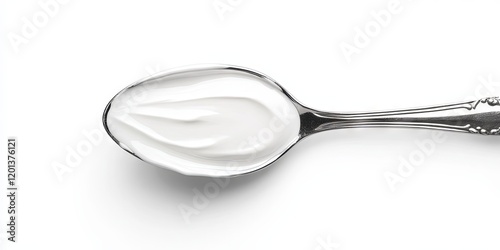 Spoonful of Creamy Yogurt on White Background